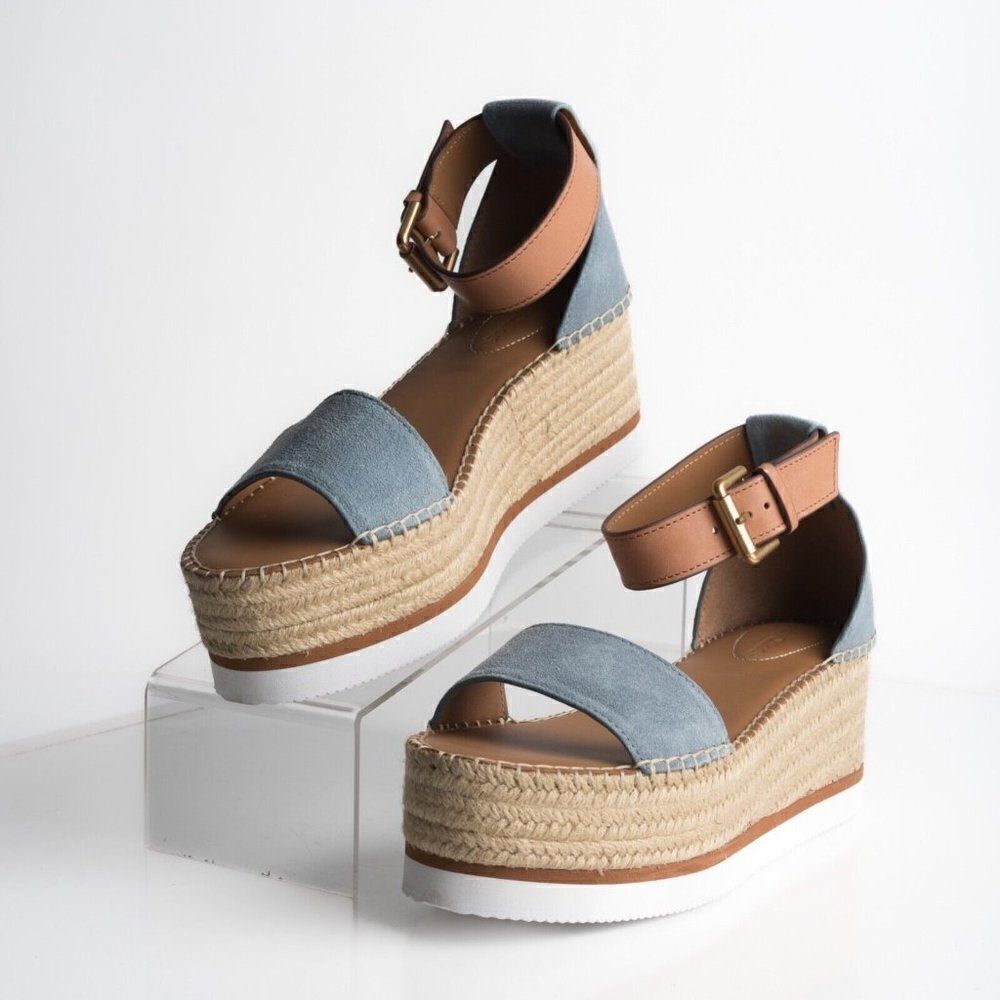 See By Chloe Womens Glyn Blue Suede Platform Espadrille Sandals US 10 EU 40 New